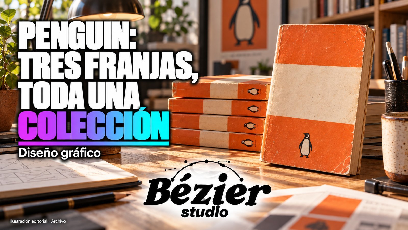 Penguin construyó una familia de libros reconocible mediante tres franjas de portada